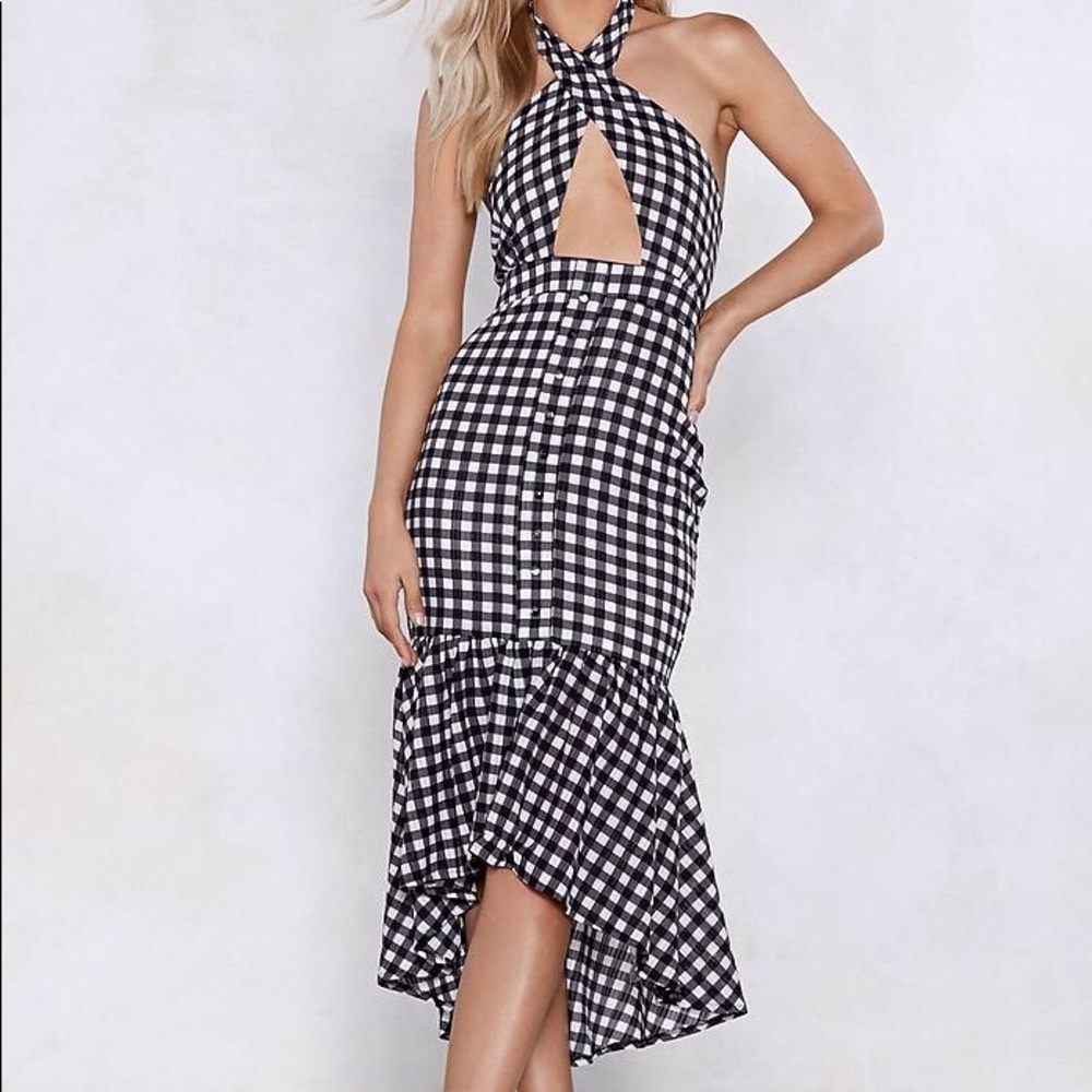 Sexy Gingham Halter Peek-A-Boo Dress